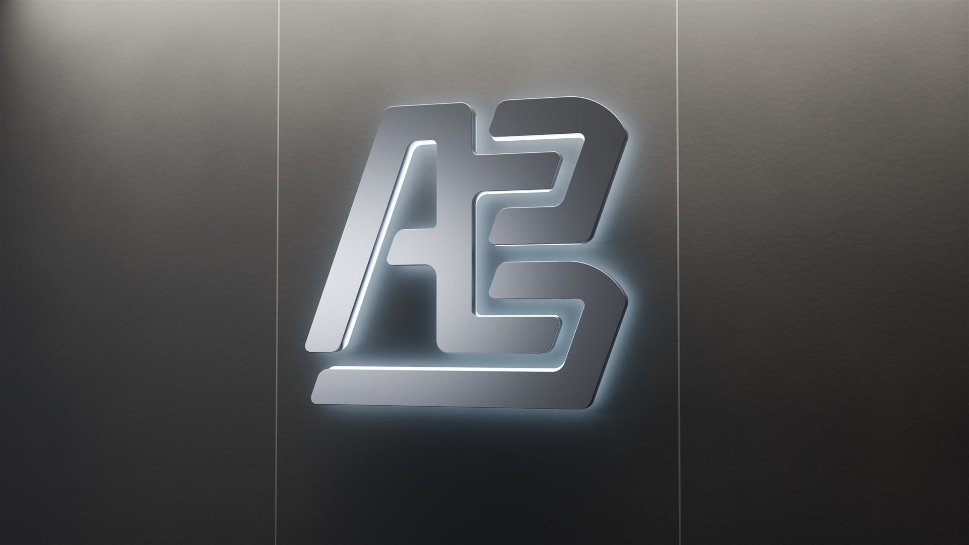Cartel con letras corpóreas iluminadas del logo de AB Dev